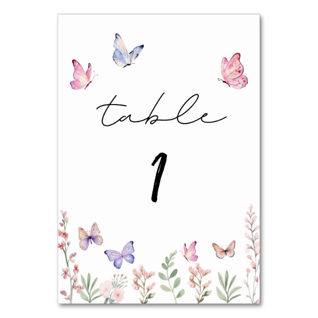 Numéro De Table Fleur sauvage des papillons aquarelle (Par défaut)