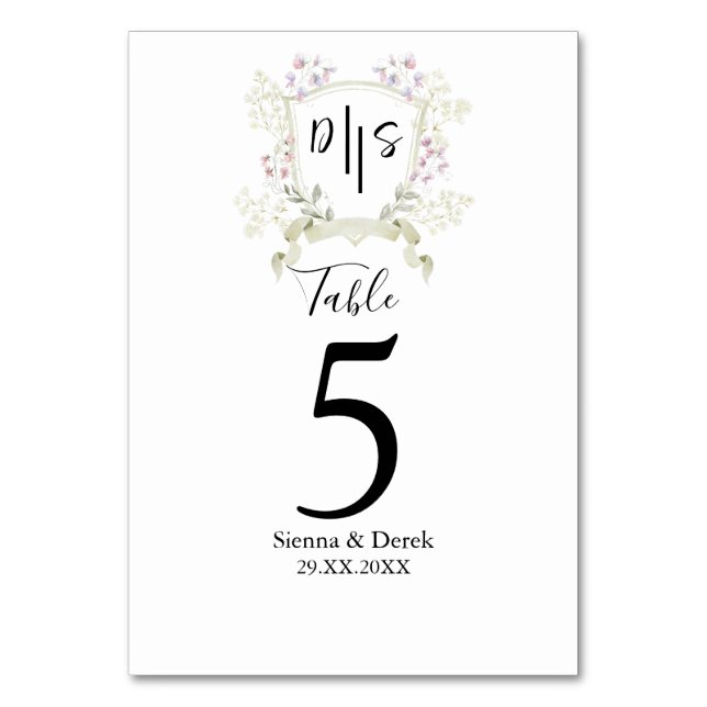 Numéro De Table Fleur sauvage Dusky Monogram Crest Mariage (Par défaut)