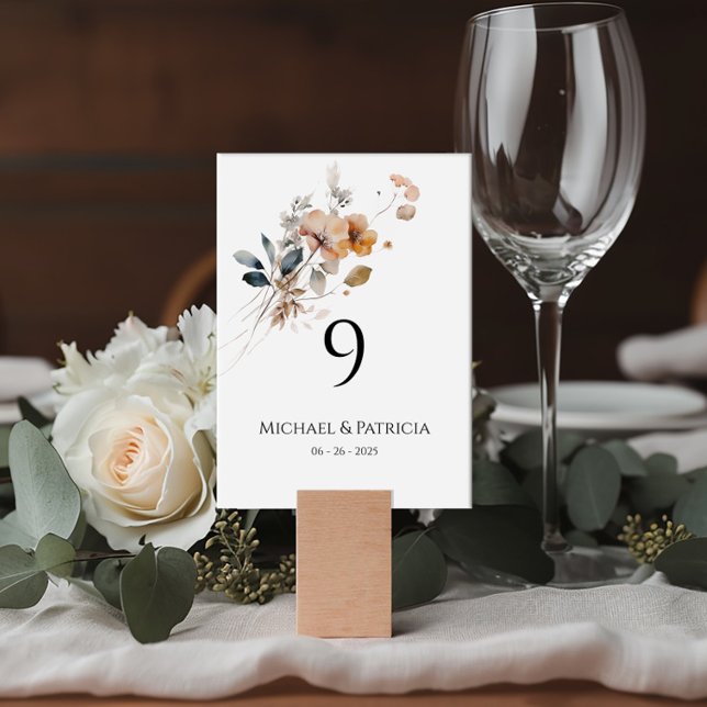 Numéro de table fleur sauvage élégante typographie (Créateur téléchargé)