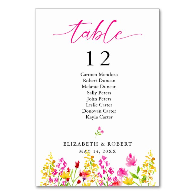 Numéro De Table Fleur sauvage Mariage Floral Sièges Graphique Scri (Par défaut)