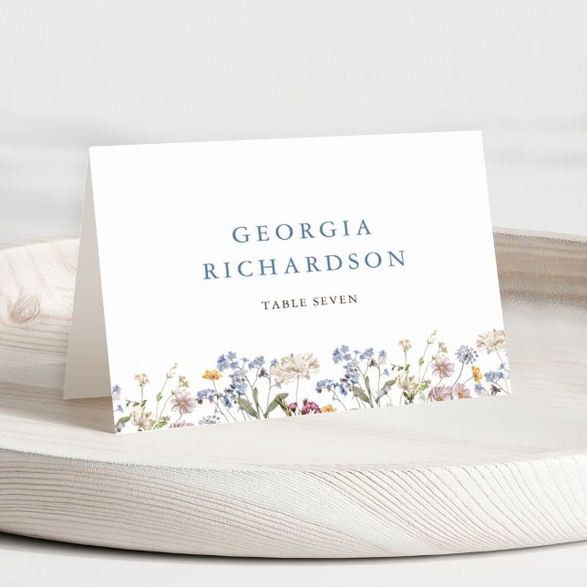 Numéro De Table Fleur sauvage Meadow Garden Wedding Boho Place Car (Colorful Spring Wildflower Meadow Garden Wedding place card with guest name and table number)
