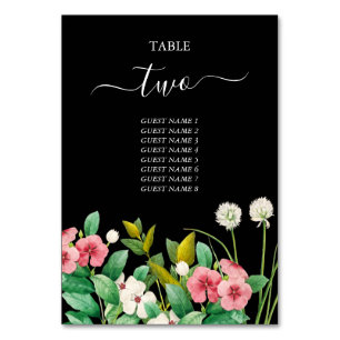 Numéro De Table Fleur sauvage Périwinkle Aquarelle Mariage noir