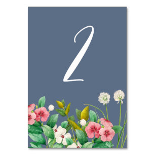 Numéro De Table Fleur sauvage Periwinkle Dusty Blue Mariage