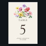 Numéro De Table Fleur sauvage Rustic Chic Floral Mariage campagnar<br><div class="desc">Célébrez votre histoire d'amour avec cet élégant numéro de table à mariage floral avec un design de fleurs sauvages couleur aquarelle et script de calligraphie moderne. Parfait pour un mariage de jardin, une cérémonie en plein air ou une célébration boho rustique, ce design mêle des éléments floral fantaisistes à une...</div>
