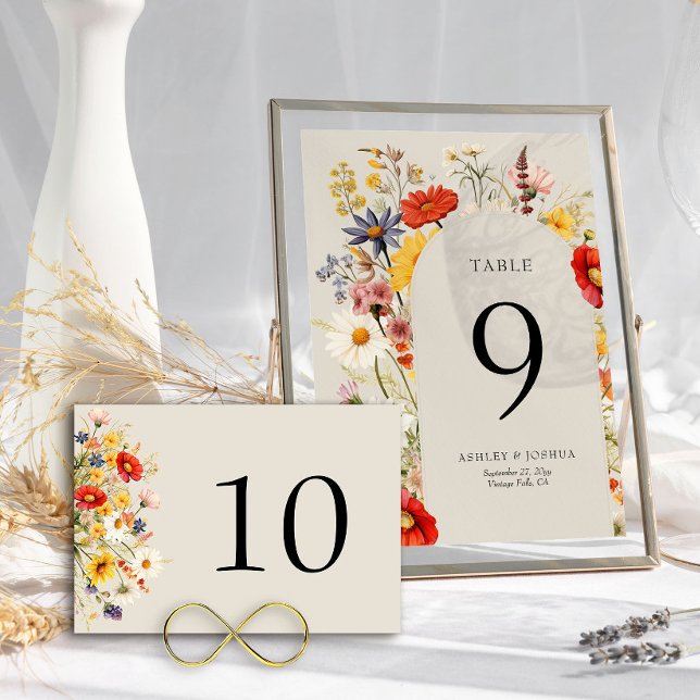 Numéro De Table Fleur sauvage rustique Floral Mariage Bold (Small Table Number Card from the Rustic Wildflower Wedding Collection by Darling & May)
