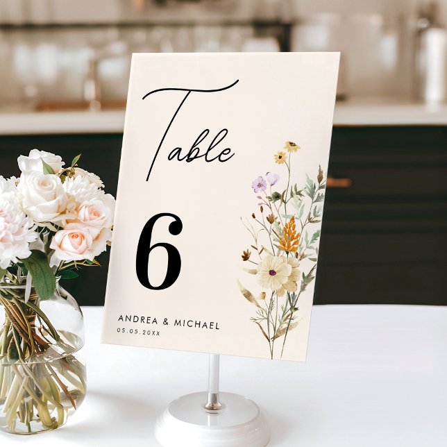 Numéro De Table Fleur sauvage rustique Script Boho Mariage  (Créateur téléchargé)