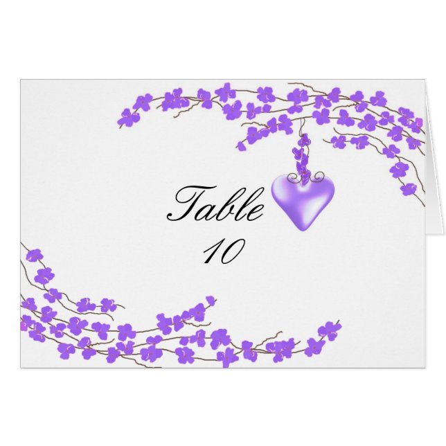 Numéro de table Fleur violette et cœur (Devant Horizontal)