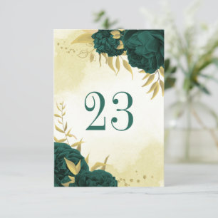 Numéro de table fleurie en or vert émeraude