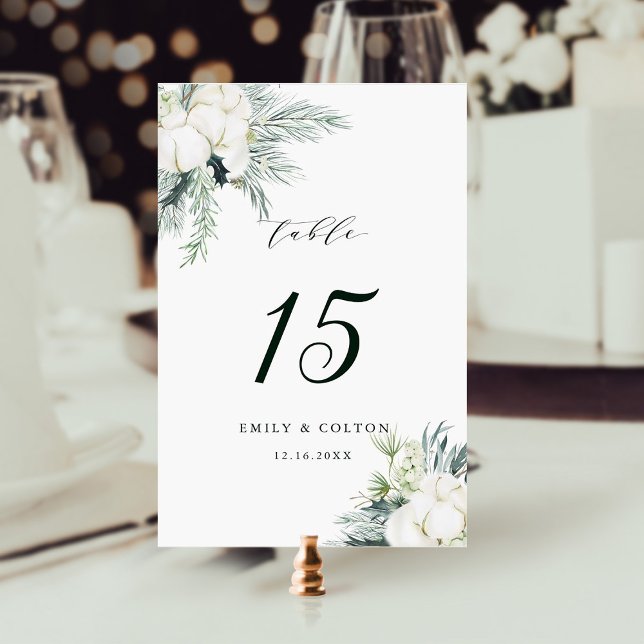 Numéro De Table Fleurs à feuillage persistant et coton Mariage élé (Créateur téléchargé)