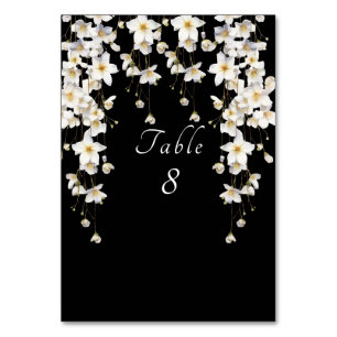 Numéro De Table Fleurs à l'aquarelle élégantes noir et blanc