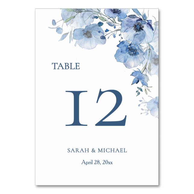 Numéro De Table Fleurs aquarelle bleue  (Par défaut)