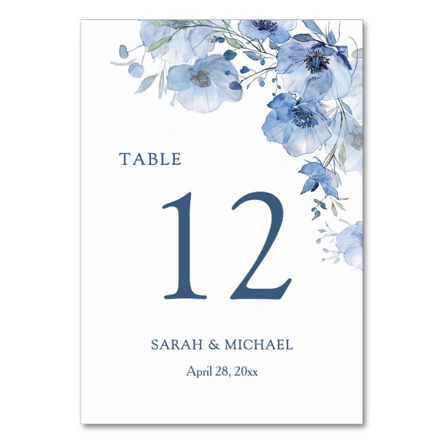 Numéro De Table Fleurs aquarelle bleue  (Par défaut)