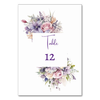Numéro De Table Fleurs aquarelle. Mariage.