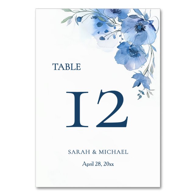 Numéro De Table Fleurs aquarelles bleues  (Par défaut)