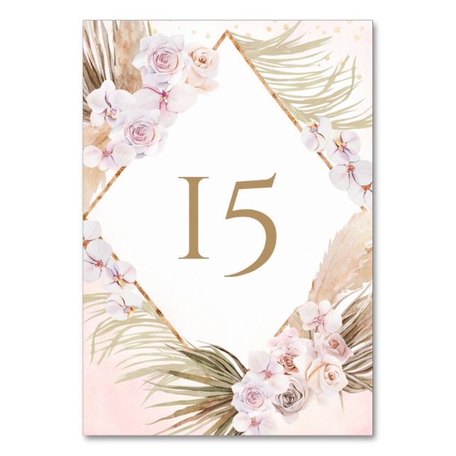 Numéro De Table Fleurs aquarelles rose et or luxuriantes (Par défaut)