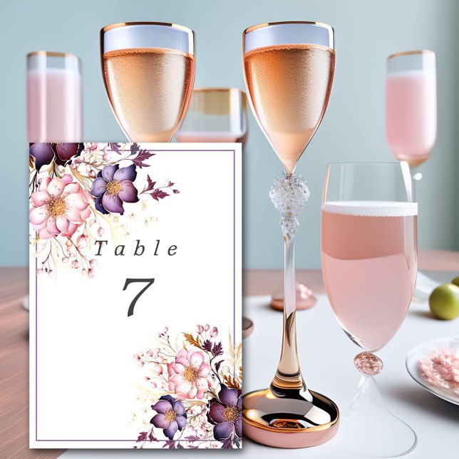 Numéro De Table Fleurs Aquarelles Roses Et Violettes (Créateur téléchargé)