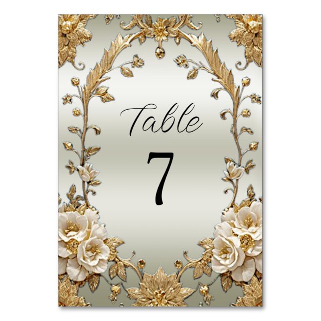 Numéro De Table Fleurs blanches ornées d'or Numéro de tableau (Par défaut)
