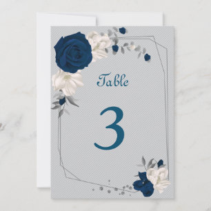 numéro de table fleurs bleu marine et blanc