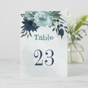 Numéro de table fleurs bleu poussiéreux & marine