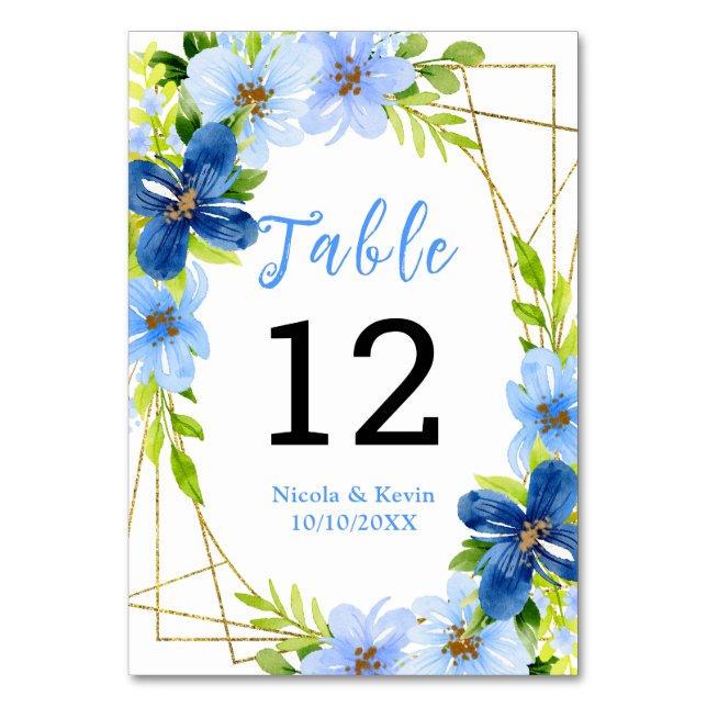 Numéro De Table Fleurs bleues et bleu marine avec feuillage  (Par défaut)