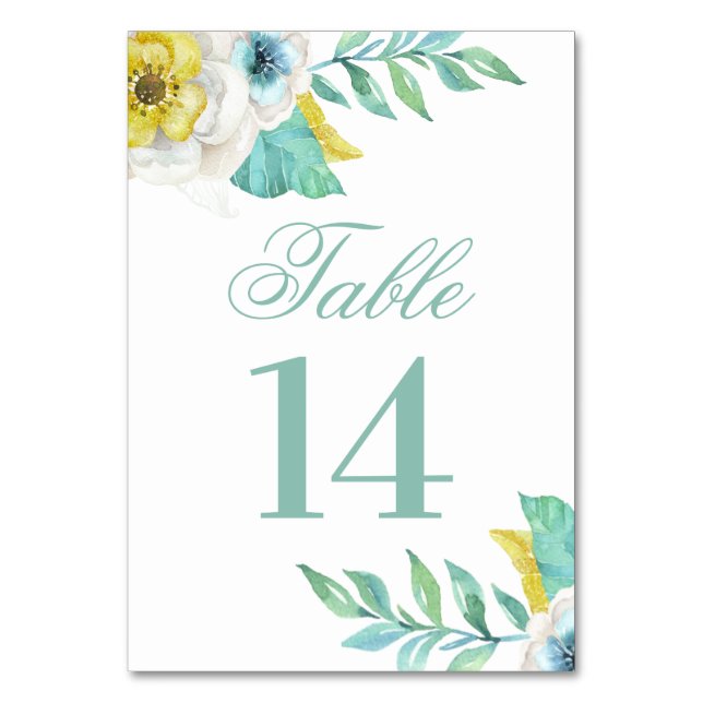 Numéro De Table Fleurs bleues et jaunes. Mariage floral à la menth (Par défaut)