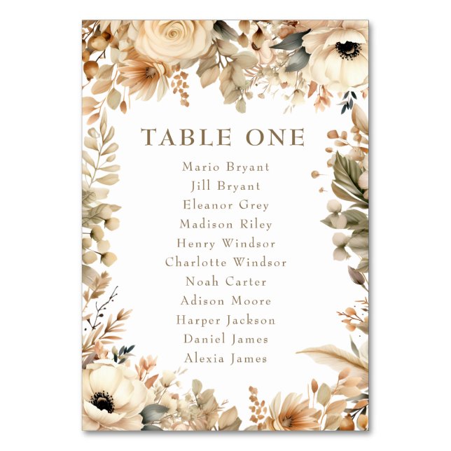 Numéro De Table Fleurs Chic Boho | Mariage Fleurs d'Automne (Par défaut)