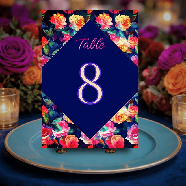 Numéro De Table Fleurs colorées élégantes mariage (Créateur téléchargé)