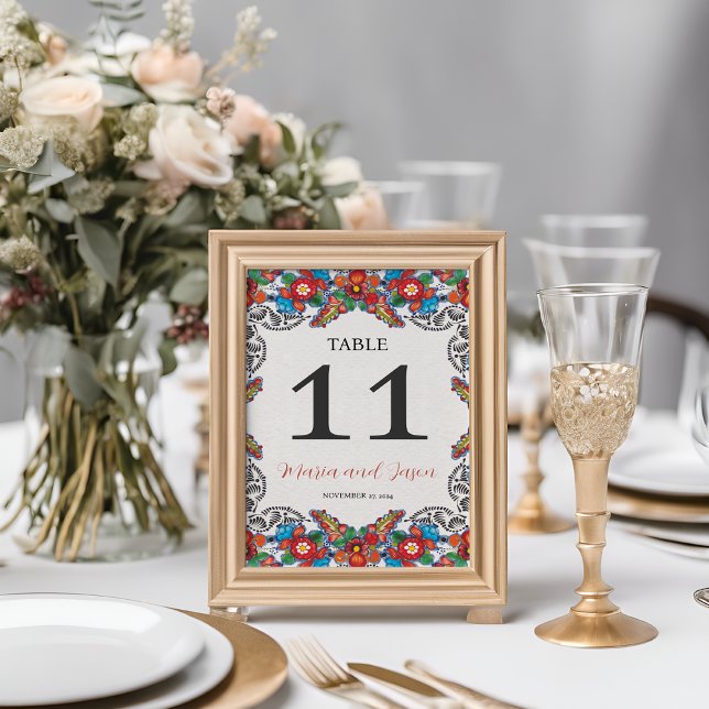 Numéro De Table Fleurs colorées mexicaines de Fiesta Mariage botan (Mexican Fiesta Colorful Flowers Botanical Wedding Table Number)