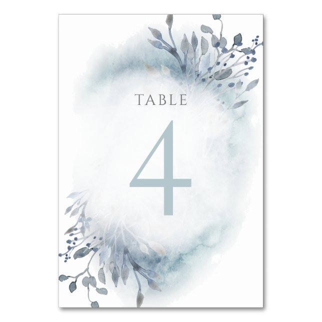 Numéro De Table fleurs d'aquarelle bleu poussiéreux Table Numéro 4 (Par défaut)