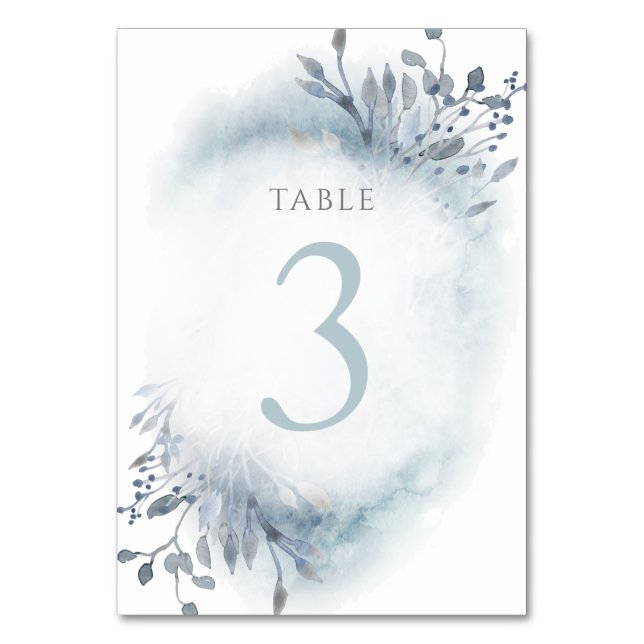 Numéro De Table fleurs d'aquarelle bleu poussiéreux Tableau Numéro (Par défaut)