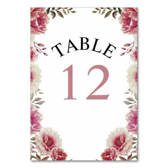 Numéro De Table Fleurs d'aquarelle rose poussiéreuse et mariage fe (Par défaut)