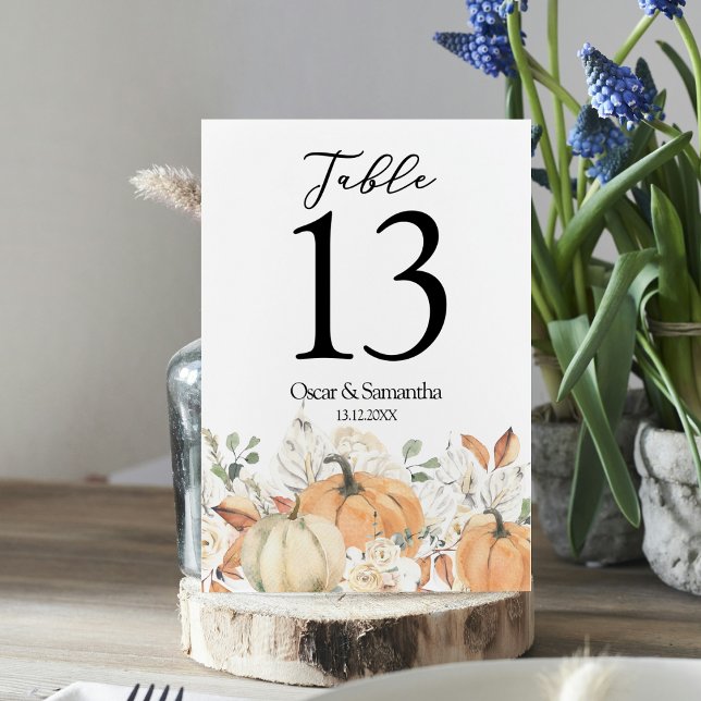 Numéro De Table Fleurs d'aquarelle tendance et Citrouille automne (Créateur téléchargé)