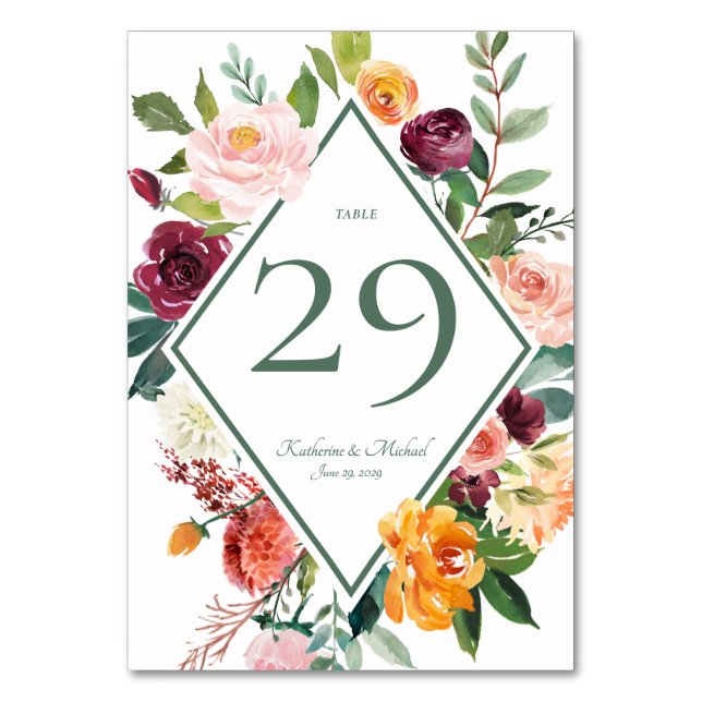 Numéro De Table Fleurs d'automne Sage Green Rustic Numéros de tabl (Par défaut)