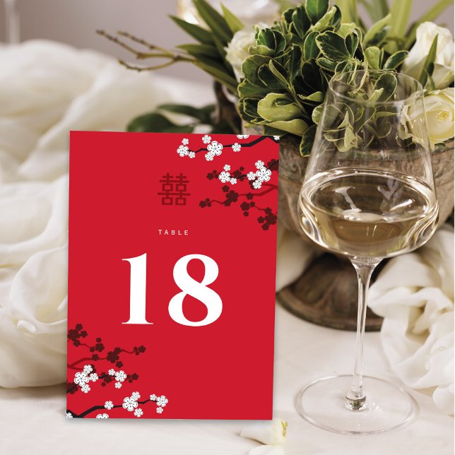 Numéro De Table Fleurs de cerisier blanches double Xi mariage chin (Créateur téléchargé)