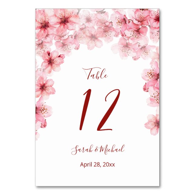 Numéro De Table Fleurs de cerisier rose blanc Mariage   (Par défaut)