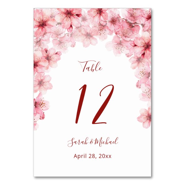 Numéro De Table Fleurs de cerisier rose blanc Mariage   (Par défaut)