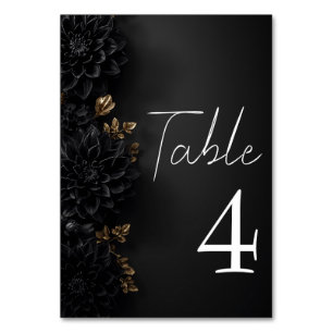 Numéro De Table Fleurs de Dahlia noir et feuilles dorées Floral so