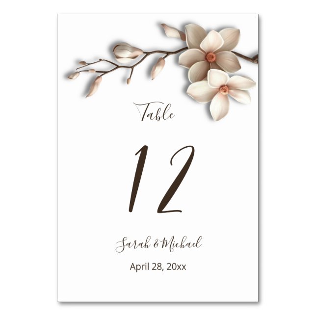 Numéro De Table Fleurs de Magnolia 3D Mariage Blanc   (Par défaut)