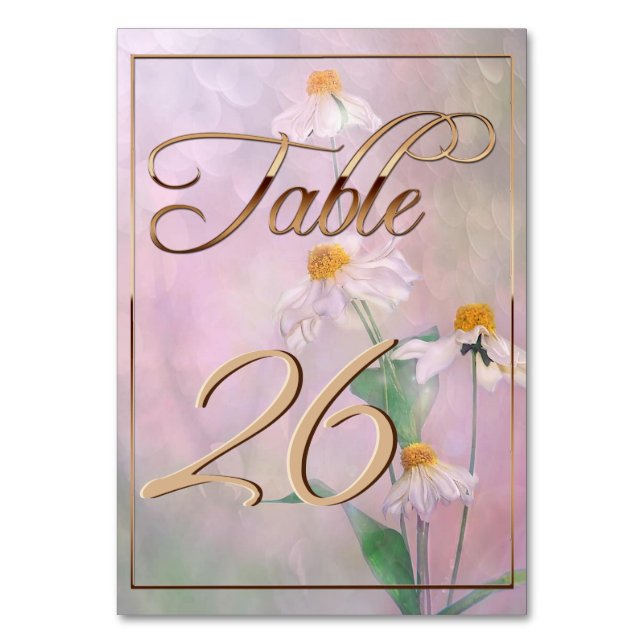 Numéro De Table Fleurs de marguerite rose/Ajustement d'or (Par défaut)