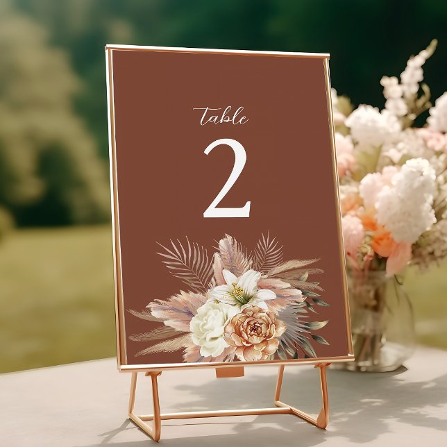 Numéro De Table Fleurs de mariage bohème en terre cuite (Créateur téléchargé)