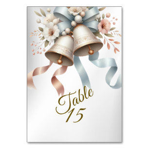 Numéro De Table Fleurs de mariage cloches Rubans bleu rose Beau
