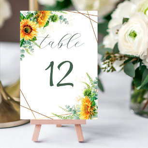Numéro De Table Fleurs de soleil aquarelle avec cadre Faux Gold Fo