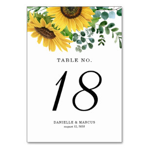 Numéro De Table Fleurs de soleil d'aquarelle et Mariage d'eucalypt