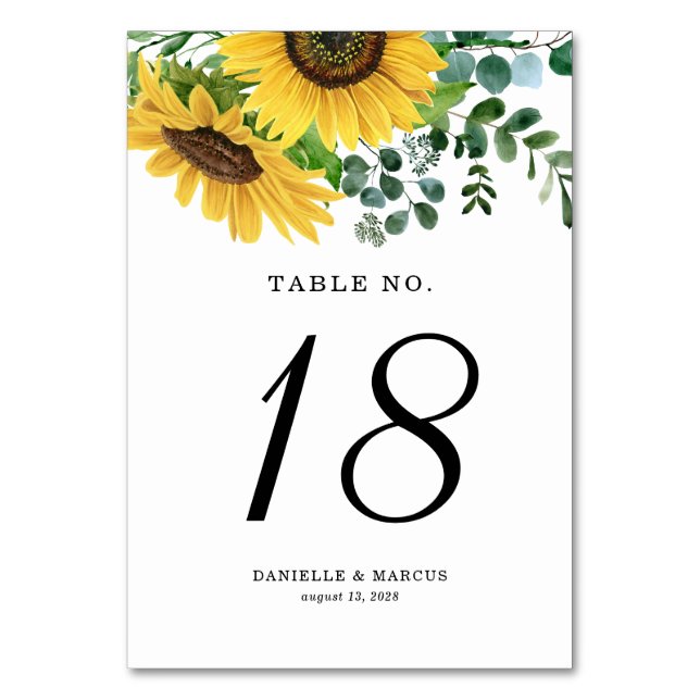 Numéro De Table Fleurs de soleil d'aquarelle et Mariage d'eucalypt (Par défaut)