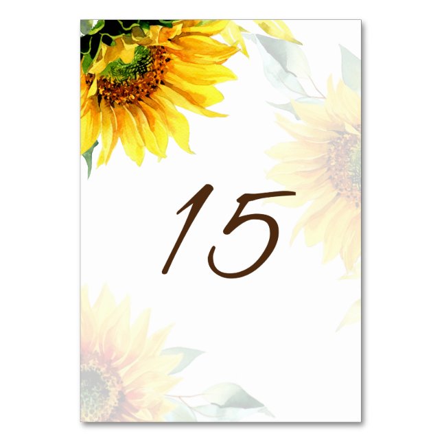 Numéro De Table Fleurs de soleil Jaune Simple Rustique Aquarelle F (Par défaut)