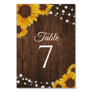 Numéro De Table Fleurs de soleil sur bois et lumières à cordes Mar