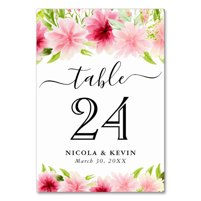 Numéro De Table Fleurs d'été roses aquarelle pour mariage (Par défaut)