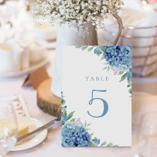 Numéro De Table fleurs d'hydrangée bleue table 5