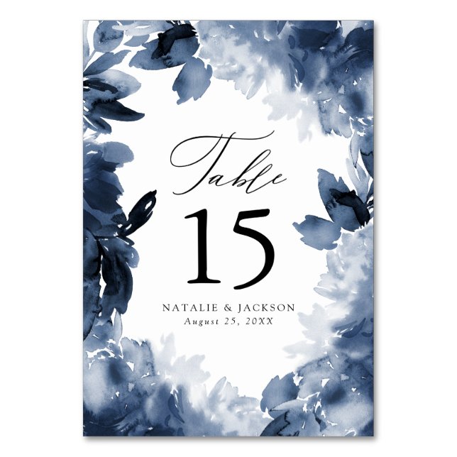 Numéro De Table Fleurs d'Indigo Abstraites | Mariage Personnalisé (Par défaut)