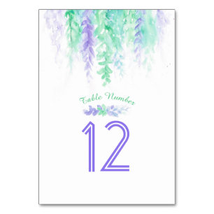 Numéro De Table Fleurs en cascade vert violet numéros d'aquarelle